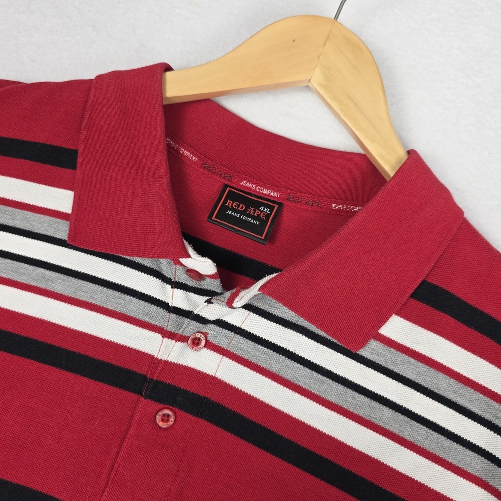 Red Ape Mens Polo Shirt 4XL (See Measurements) Red Black Stripe‎ Business Casual